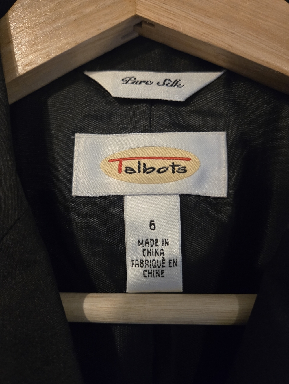 Vintage Talbots Pure Silk Blazer Black Size 6 Classic Tailored Quiet Luxury - Picture 3 of 7